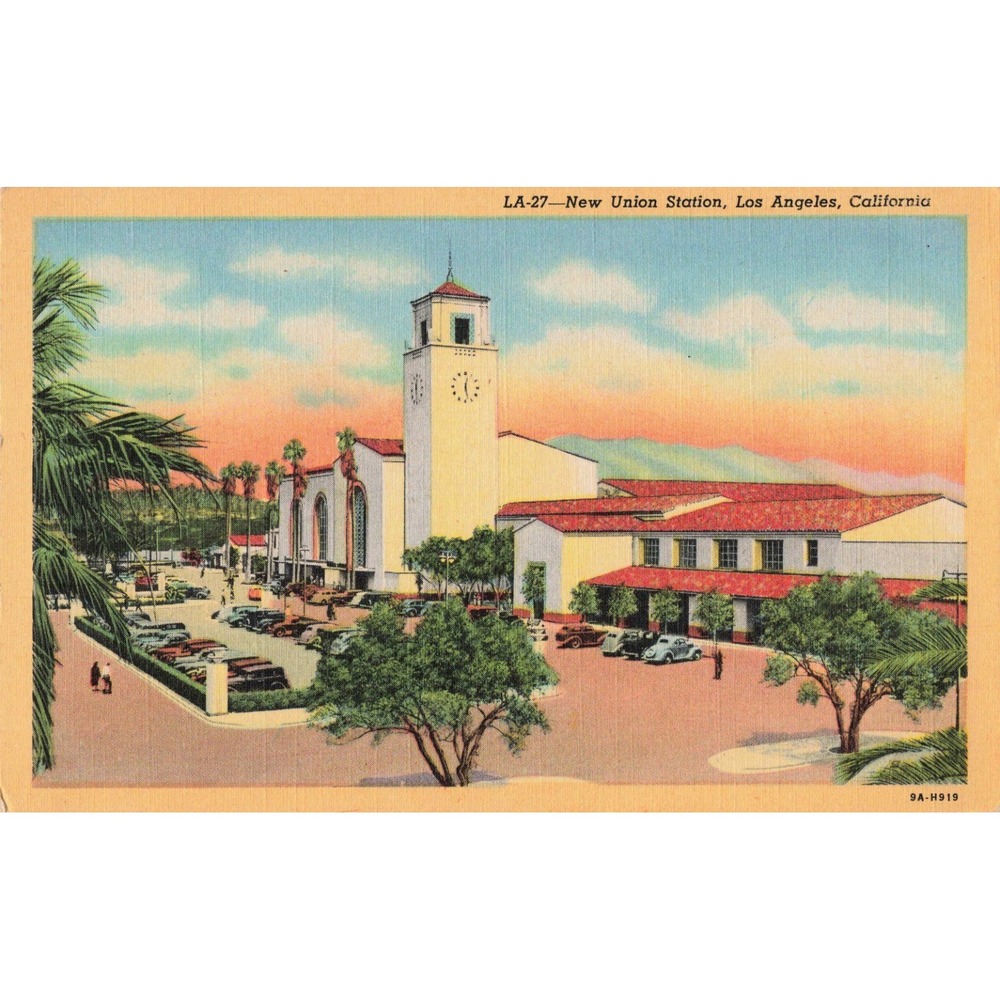 Los Angeles California CA New Union Station Train Depot Linen Postcard 1939